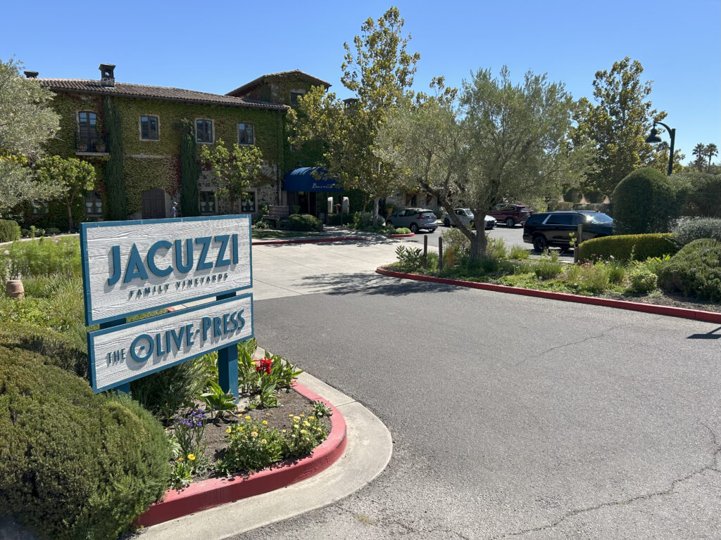 The entrance of Jacuzzi Family Vineyards, a preferred vendor of VinoBocce